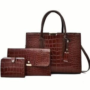 3pcs Crocodile Leather Handbag Set NWT